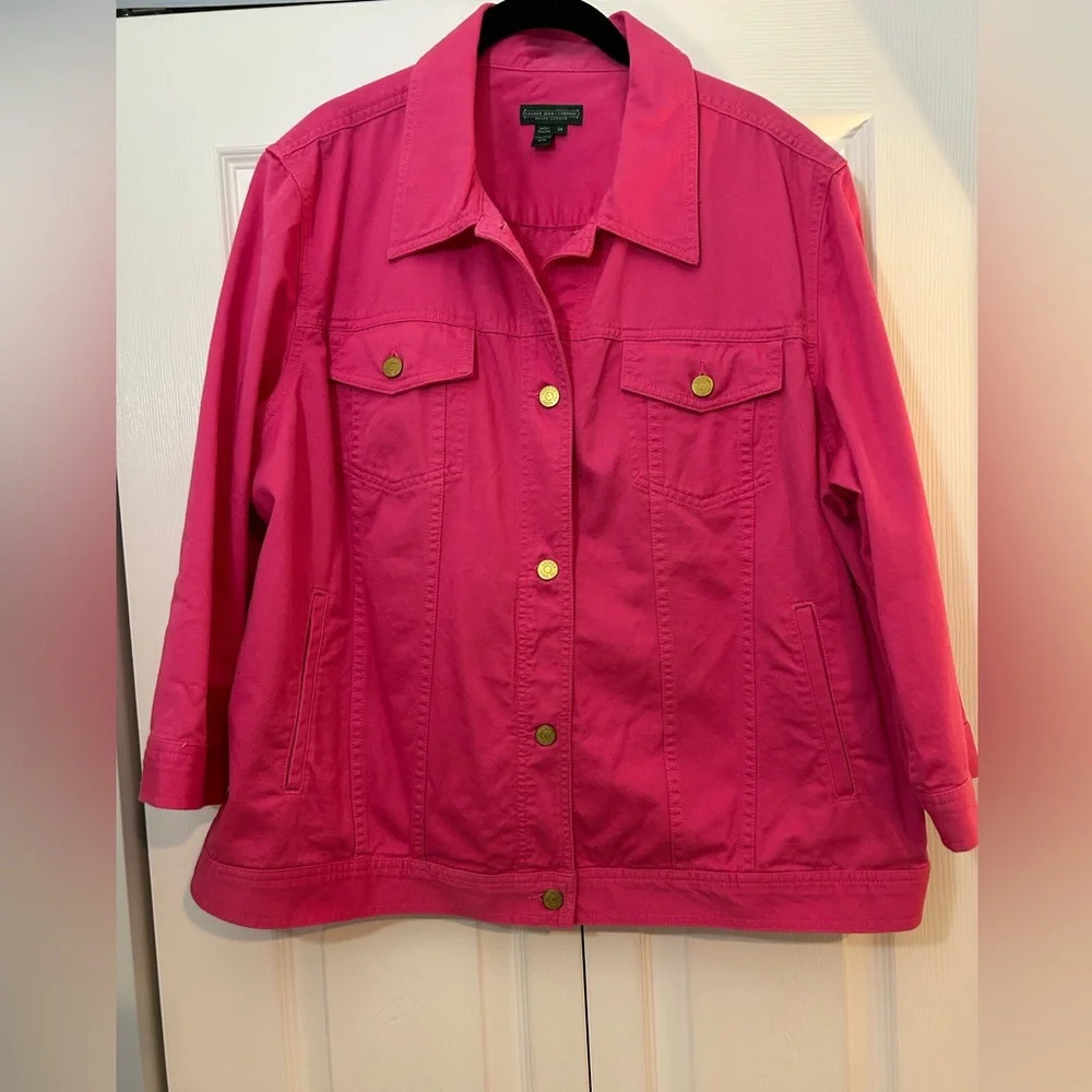 Lauren Jeans Co Ralph Lauren Pink Denim Jacket 2X Plus Size Cotton - Picture 3 of 7